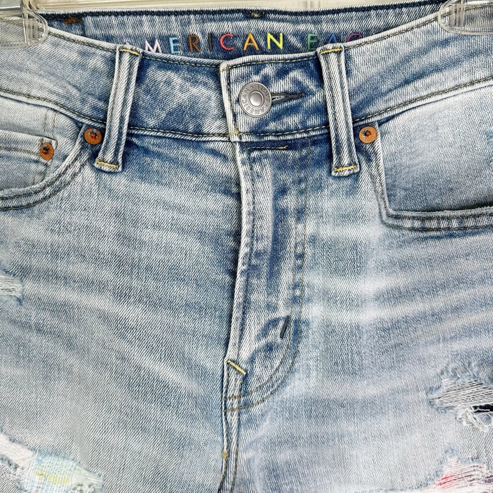 NWOT American Eagle Airflex+ Patched Athletic Skinny Jeans Light Blue Mens 29x32 - Picture 8 of 12